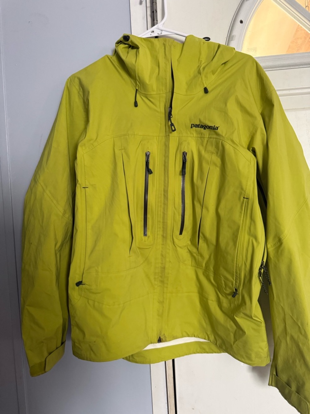 Patagonia White and Lime Green Outdoor Shell Jacket